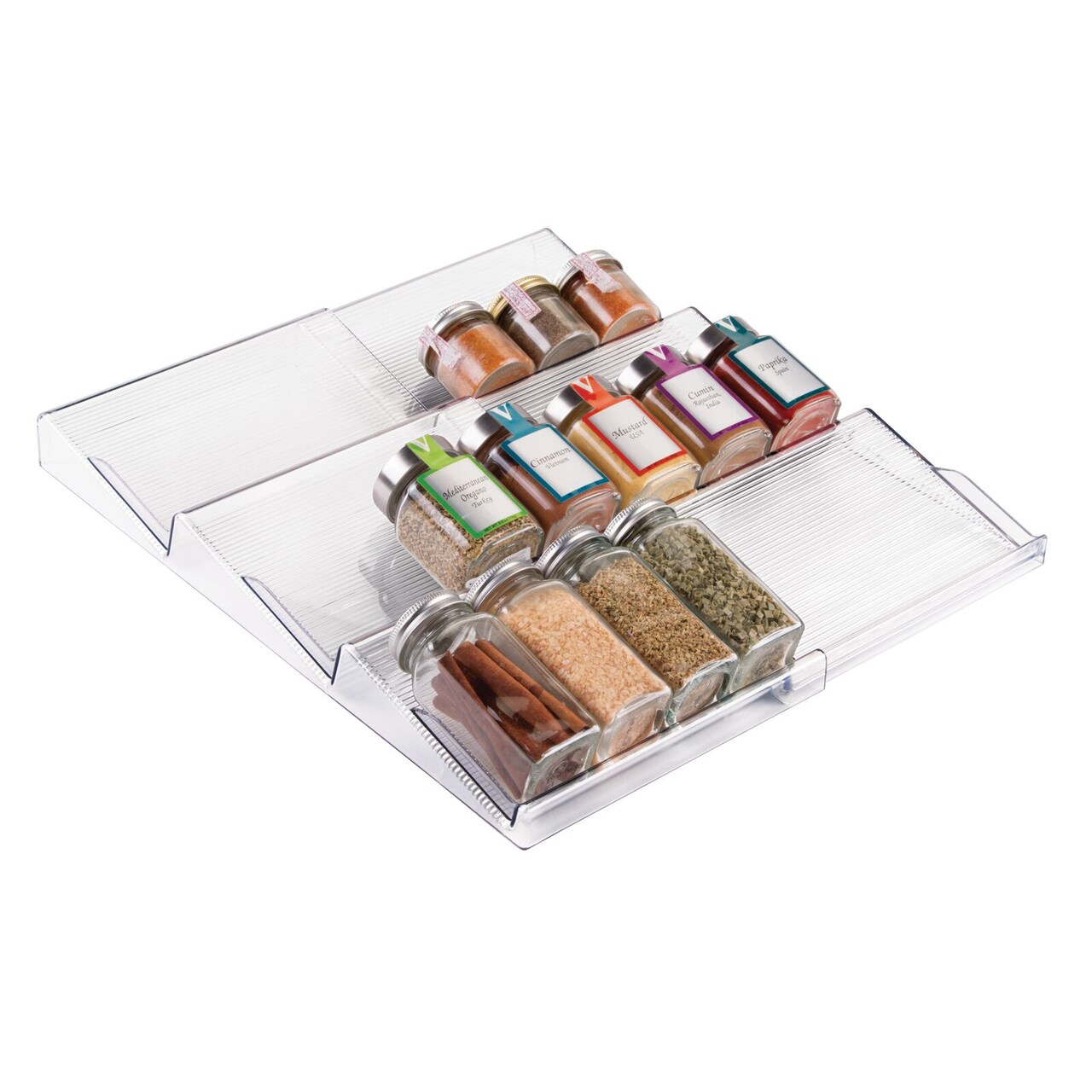 mDesign Expandable Plastic Spice Rack Drawer Insert, 3 Tiers